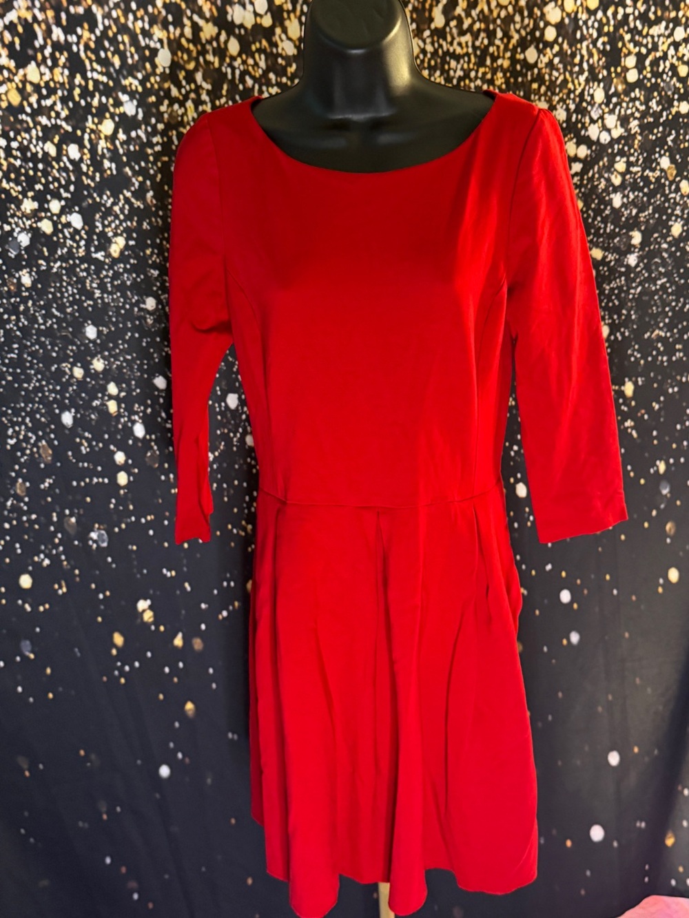 Banana Republic Red Long-Sleeve Fit-and-Flare Dress
